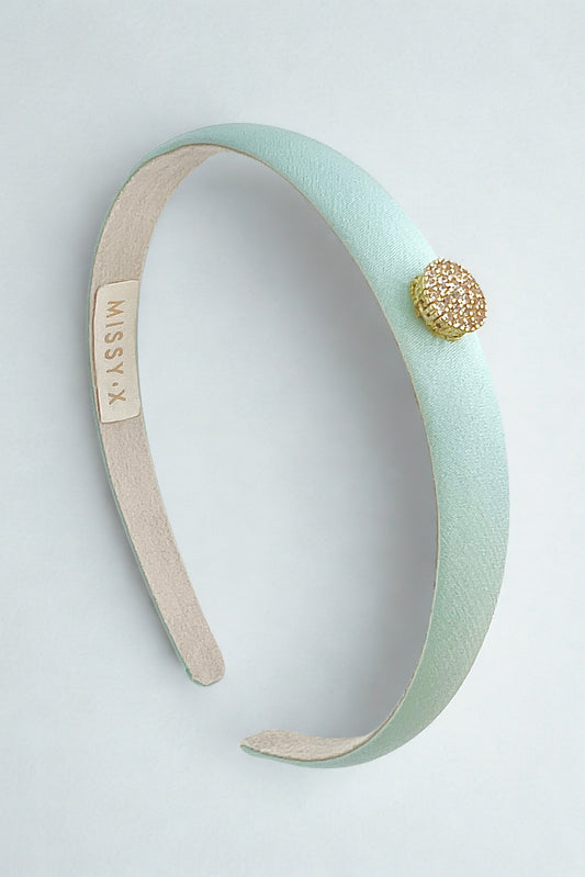 Girls Crystal Mulberry Silk Hairband Aqua